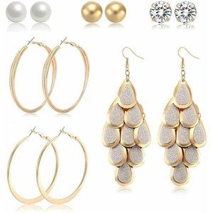 6 Pairs Hoop Dangle Drop Earrings Pearls Studs